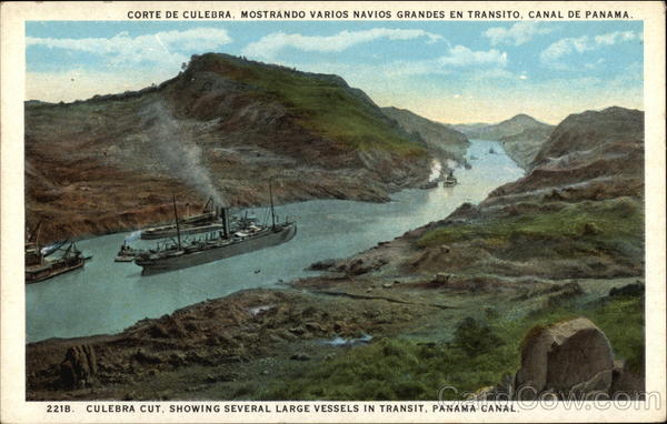 Culebra Cut, Showing several large vessels in transit Panama Canal