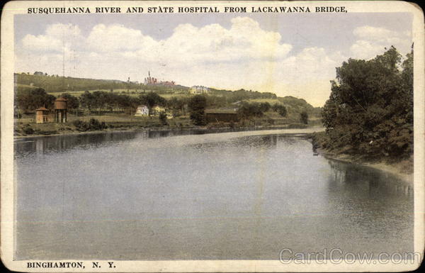 Susquehanna River and State Hospital from Lackawanna Bridge Binghamton New York