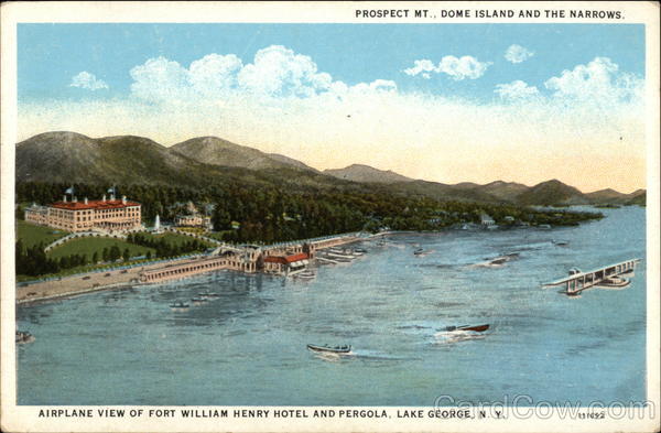 Airplane View of Fort William Henry Hotel and Pergola Lake George New York