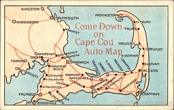 Come On Down To Cape Cod Auto Map Massachusetts Maps