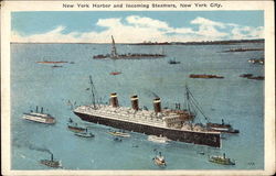 New York Harbor and incoming steamers Postcard