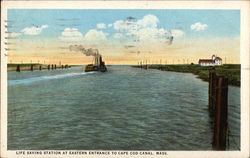 Life Saving Station at Eastern entrance to Cape Cod Canal Postcard