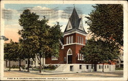 First M. E. Church and Parsonage Johnson City, NY Postcard Postcard