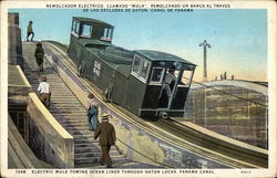 Electric Mule Towing Ocean Liner through Gatun Locks, Panama Canal Postcard