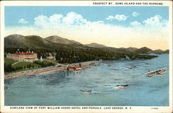 Airplane View of Fort William Henry Hotel and Pergola Postcard