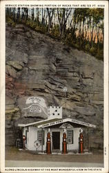 Service Station showing portion of rocks that are 125 ft. high Schellsburg, PA Postcard Postcard