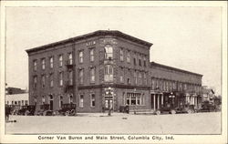 Corner Van Buren and Main Street Columbia City, IN Postcard Postcard