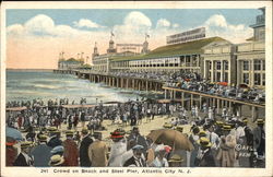 Crowd on Beach and Steel Pier Postcard