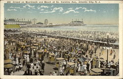 Crowd on Boardwalk and Beach at So. Carolina Ave Postcard