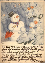 Snowman and Cherubs Postcard