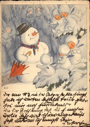 Snowman and Cherubs Snowmen Postcard Postcard