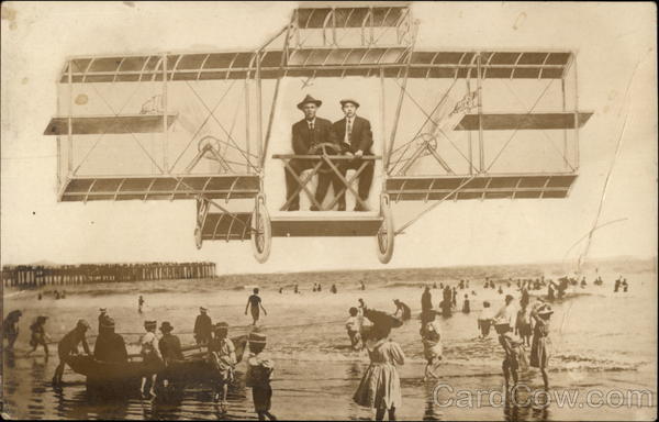 Airplane Flying Over Beach Long Beach California