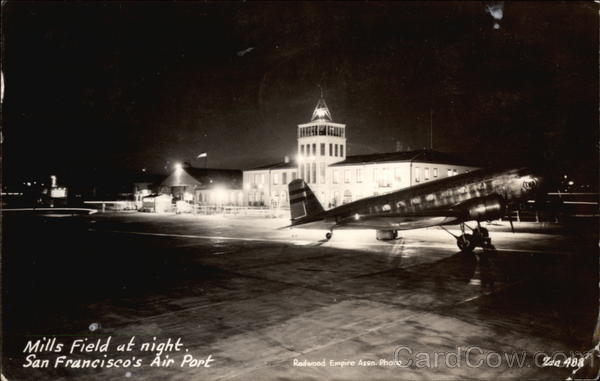 Mills Field at night. San Francisco's Air Port California
