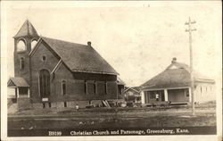 Christian Church and Parsonage Greensburg, KS Postcard Postcard