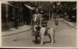 Woman Walking Her St. Bernard Saint Bernards Postcard Postcard