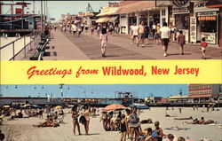 Beach and Boardwalk Wildwood, NJ Postcard Postcard
