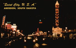 Business District at Night Aberdeen, SD Postcard Postcard