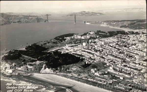 Aerial View of City, Golden Gate Bridge and Cliff House San Francisco California