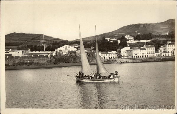 Sailboat Sailing Off Coast Fayal Azores Islands Spain