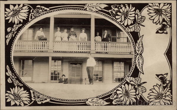 Group of People on Porch of Old Hotel Deposit New York