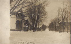 Wintry Street Scene Castle Creek, NY Postcard Postcard