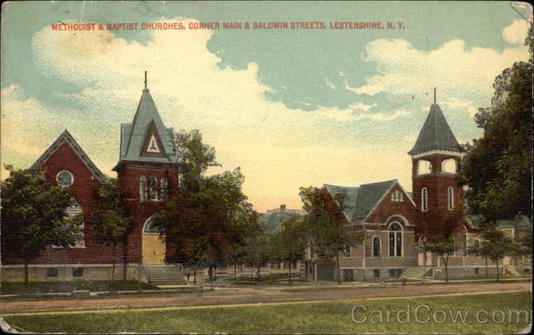 Methodist & Baptist Churches, Corner Main & Baldwin Streets Lestershire New York