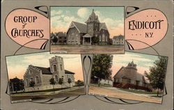 Group of Churches Endicott, NY Postcard Postcard