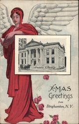 Public Library - Christmas Greetings Binghamton, NY Postcard Postcard