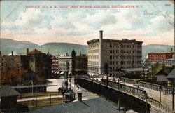Viaduct, D. L. & W. Depot and Kilmer Building Postcard