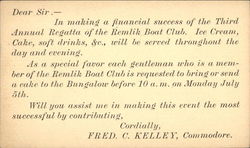 Third Annual Regatta of the Remlik Boat Club Postcard