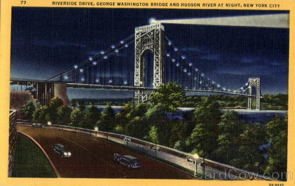 George Washington Bridge and Hudson River at Night, Riverside Drive New York City