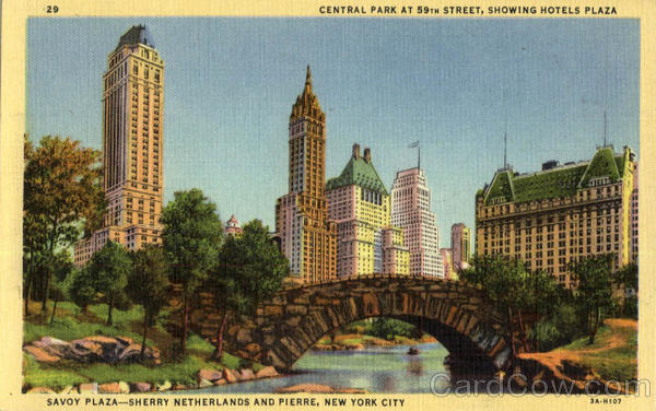 Savoy Plaza - Sherry Netherlands and Pierre, Central Park at 59th Street, Showing Hotels Plaza New York City