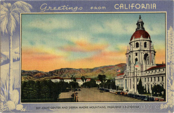 Civic Center and Sierra Madre Mountains Pasadena California