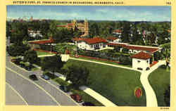 Sutter's Fort, St. Francis Church in Background Postcard