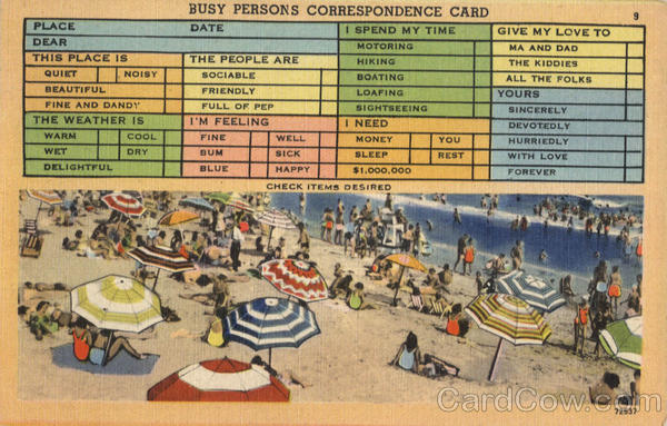 Busy Persons Correspondence Card Beach Scenes Correspondence Cards