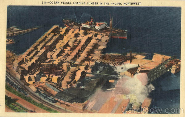 Ocean Vessel Loading Lumber In The Pacific Northwest