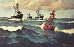 Fishing trawlers headinginto port Postcard