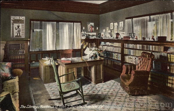 The Library, Residence of Robt. T. Burdette Pasadena California