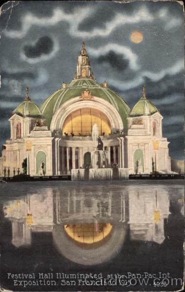 Festival Hall illuminated 1915 Panama-Pacific Exposition