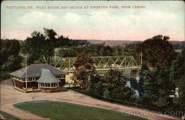 Boat House and Bridge at Riverton Park, From Casino Portland Maine