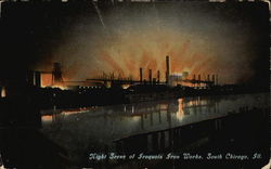 Night Scene of Iroquois Iron Works Postcard