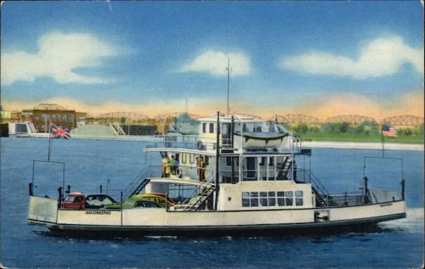 International Ferry Agoming, Showing the Soo Locks and International R.R. Bridge in Background