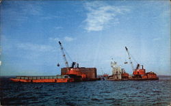 Construction of a Pier Mackinaw City, MI Postcard Postcard