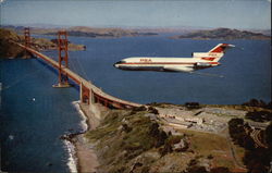 Flying With PSA - The Nation's Leading Intra-State Airline - Over The Golden Gate Bridge Postcard