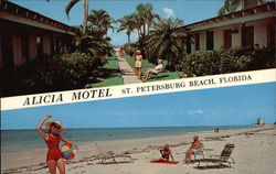 Alicia Motel and Beach Scene Postcard