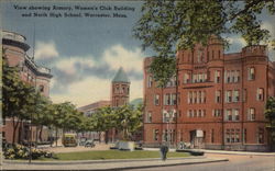 View Showing Armory, Women's Club Building and North High School Postcard