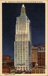 Kansas City Power and Light Co. Building, by night Postcard