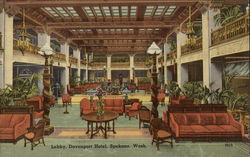 Lobby of the Davenport Hotel Postcard