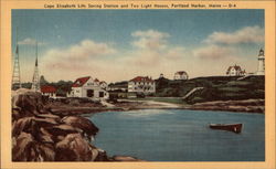 Cape Elizabeth Life Saving Station and Two Light Houses Postcard