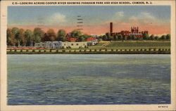 Looking across Cooper River shoing Farnham Park and High School Camden, NJ Postcard Postcard